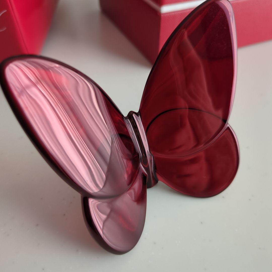 バカラ ラッキーバタフライ パピヨン 赤 レッド 置き物 クリスタル　置き物