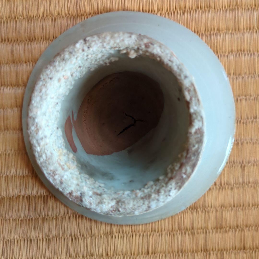 青磁 花模様 陶器皿 木箱付き　分院窯作　李朝面取台鉢　白磁　骨董品　古美術