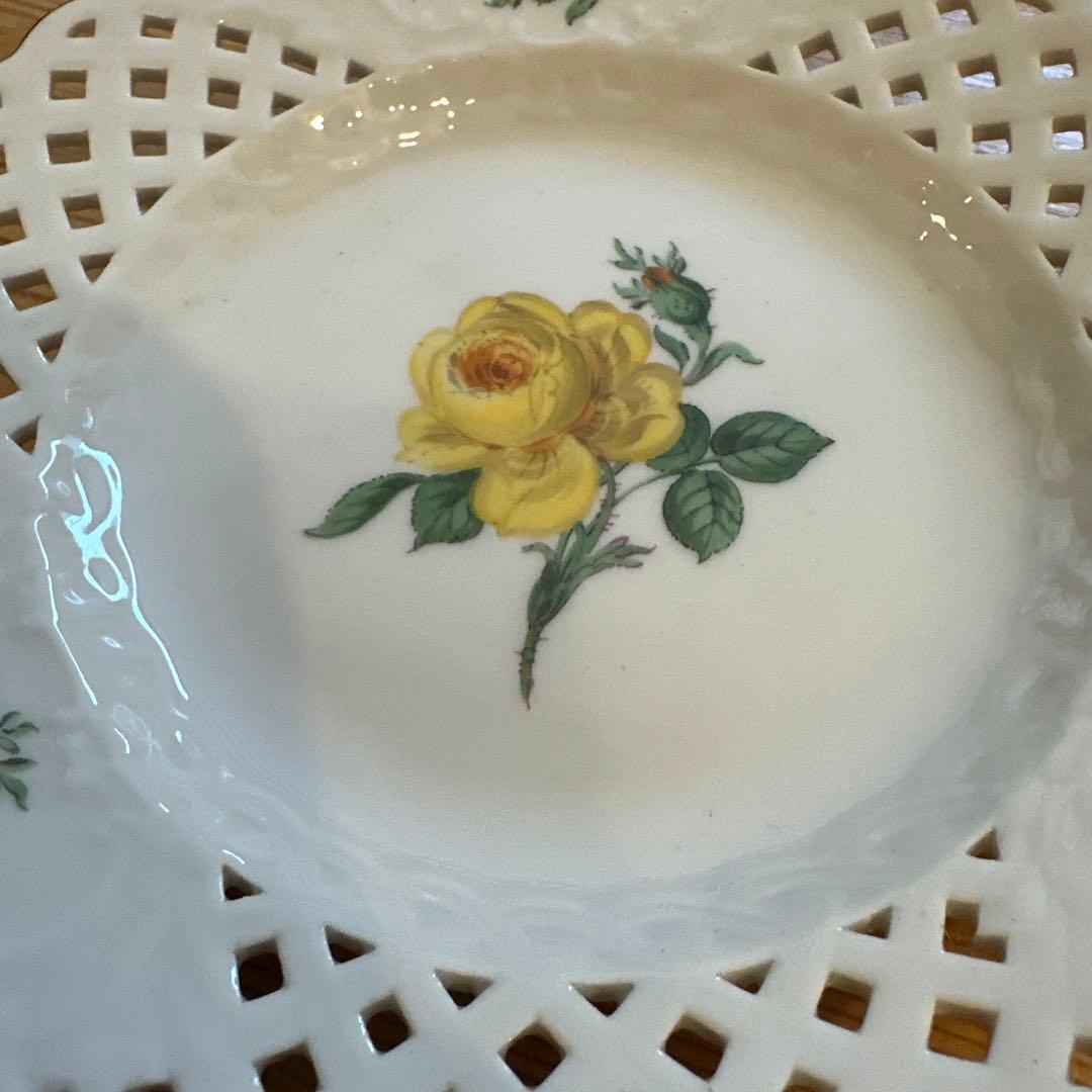 マイセン　イエローローズ　小皿　ケーキ皿　透かし皿　レース