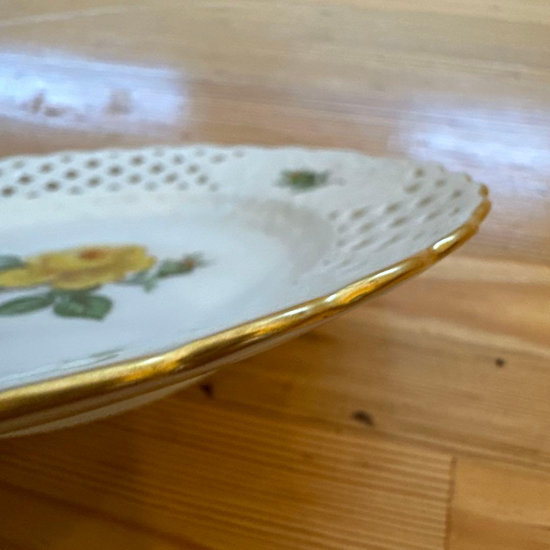 マイセン　イエローローズ　小皿　ケーキ皿　透かし皿　レース