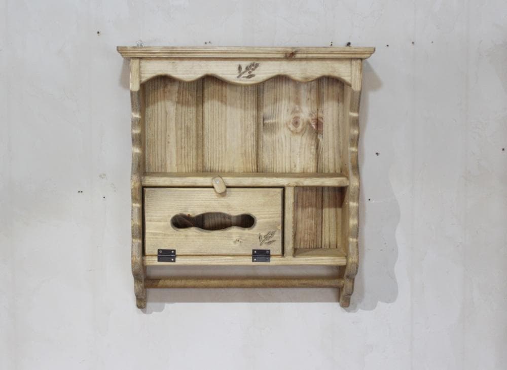 ハンドメイド　麦穂のティッシュシェルフ タオルホルダーつき