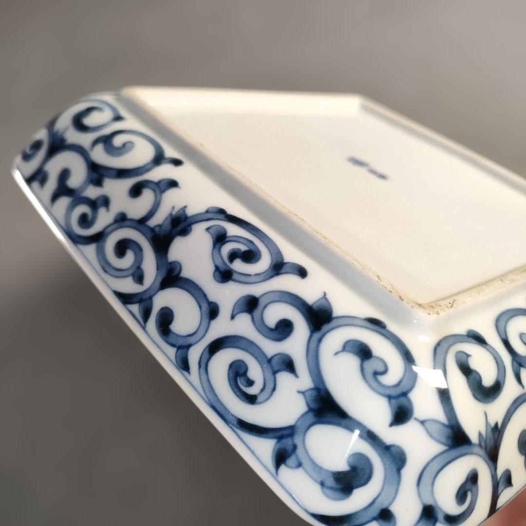 A1385-6/たち吉 橘吉/染付蛸唐草文四方皿5客/銘々皿/飾皿/懐石道具/