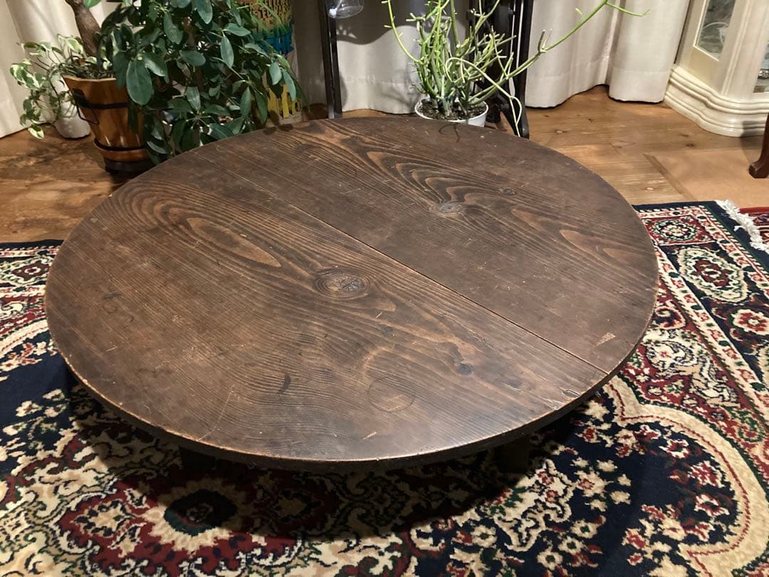 昭和レトロ　古い木製丸ローテーブル　折畳丸ちゃぶ台20直径900