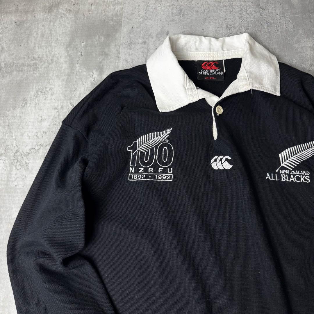 【100周年】CANTERBURY 刺繍ロゴ ALL BLACKS ラガーシャツ