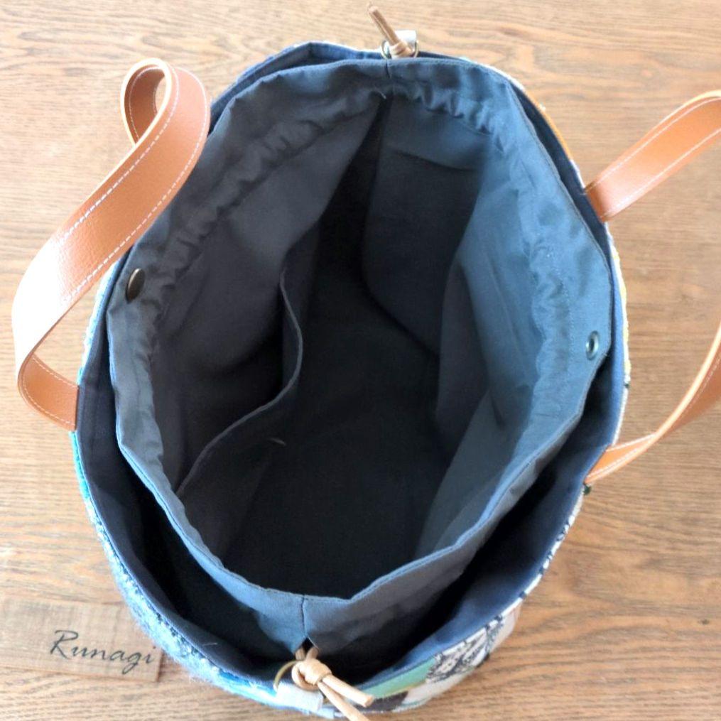 モザイクパッチの巾着付きバケツバッグ＊ミナペルホネン