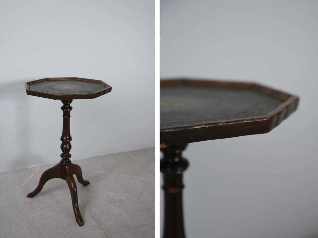 英国アンティーク木製ワインテーブル/サイドテーブル/丸机/飾り棚(89-188)