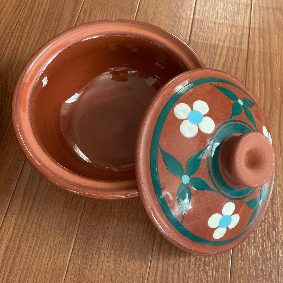メキシカン　陶器製 花柄鍋セット 大小2点