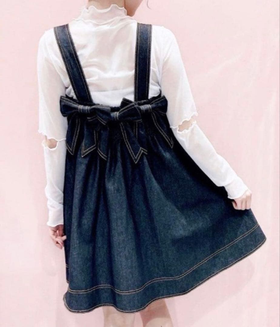 【pain lilLilly】リルリリー リボンデニムワンピース ブラック黒