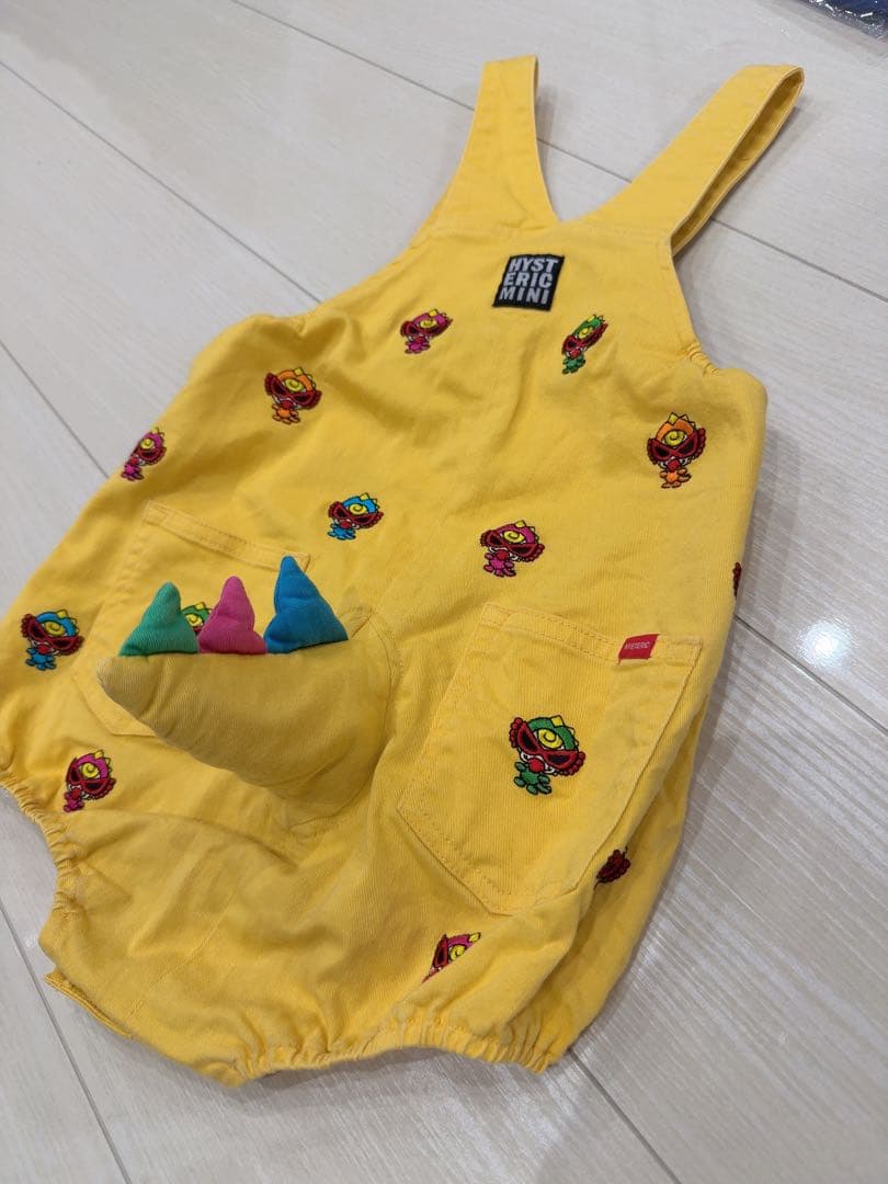 ヒスミニhysteric-mini黄色いキャラクター刺繍ロンパース