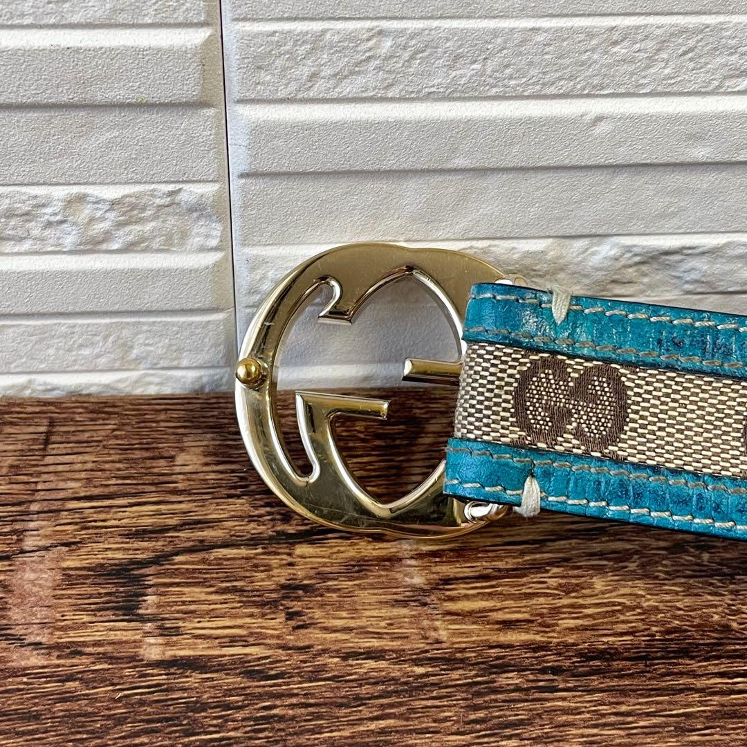 グッチ GG インターロッキング バックル キャンバス×レザー ベルト.