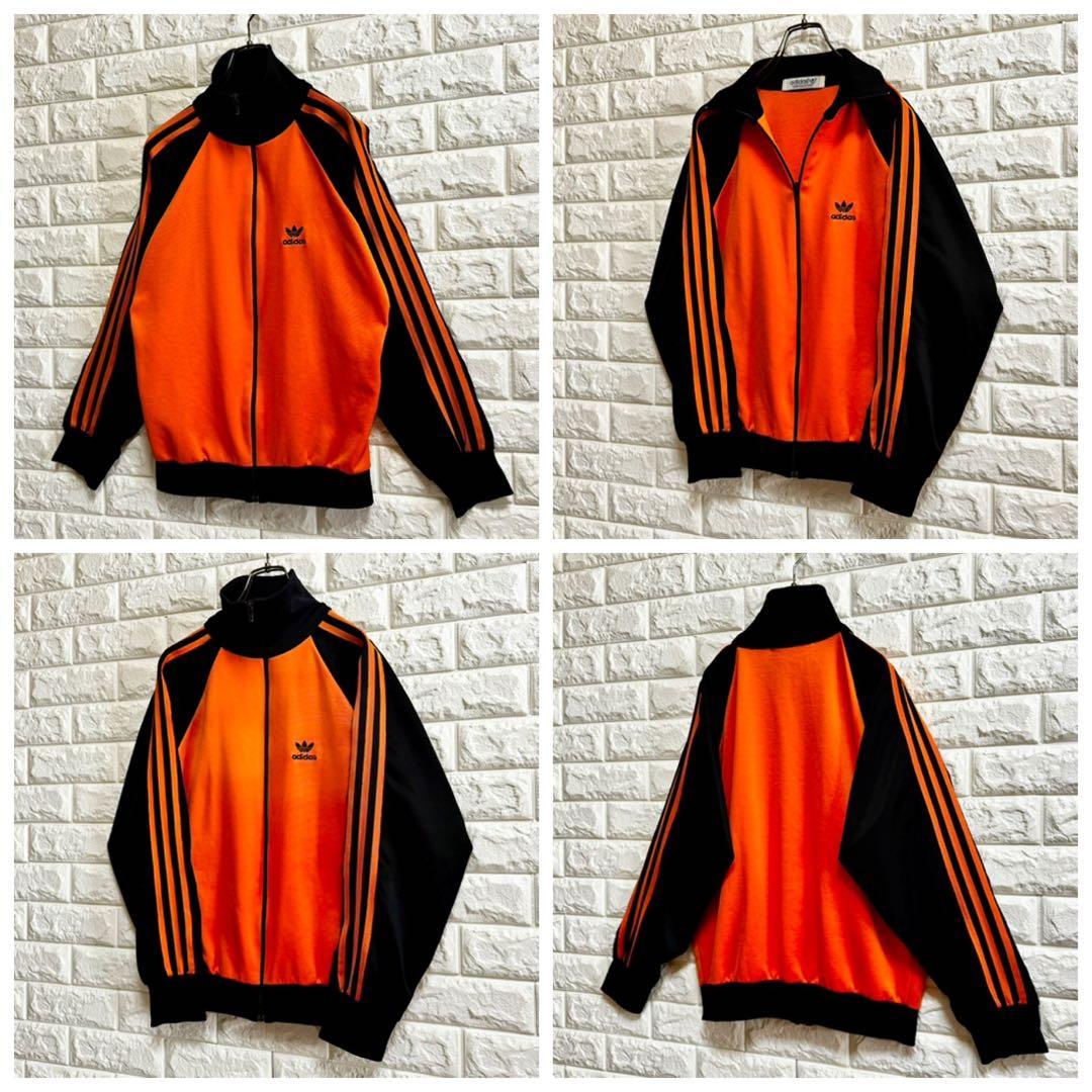 ◆西ドイツ時代／美品◆ 80s アディダス デサント製ジャージ 黒×橙