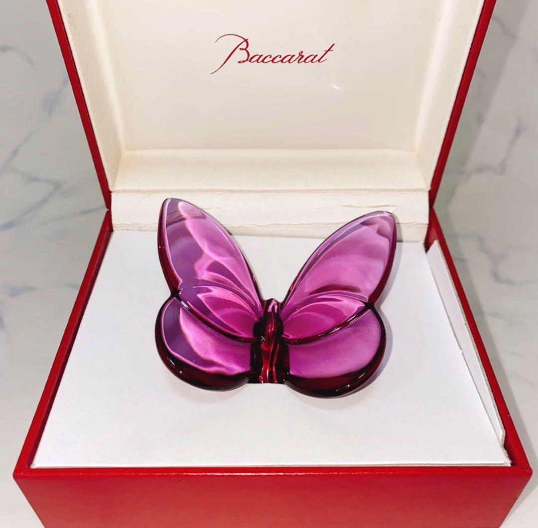 バカラ／ラッキーバタフライ　ピオニー　パピヨン　クリスタル　インテリア　置物