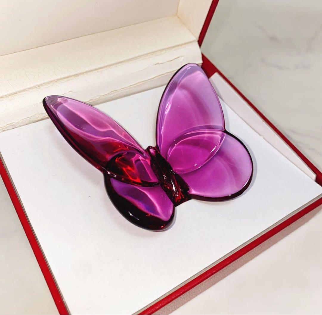 バカラ／ラッキーバタフライ　ピオニー　パピヨン　クリスタル　インテリア　置物