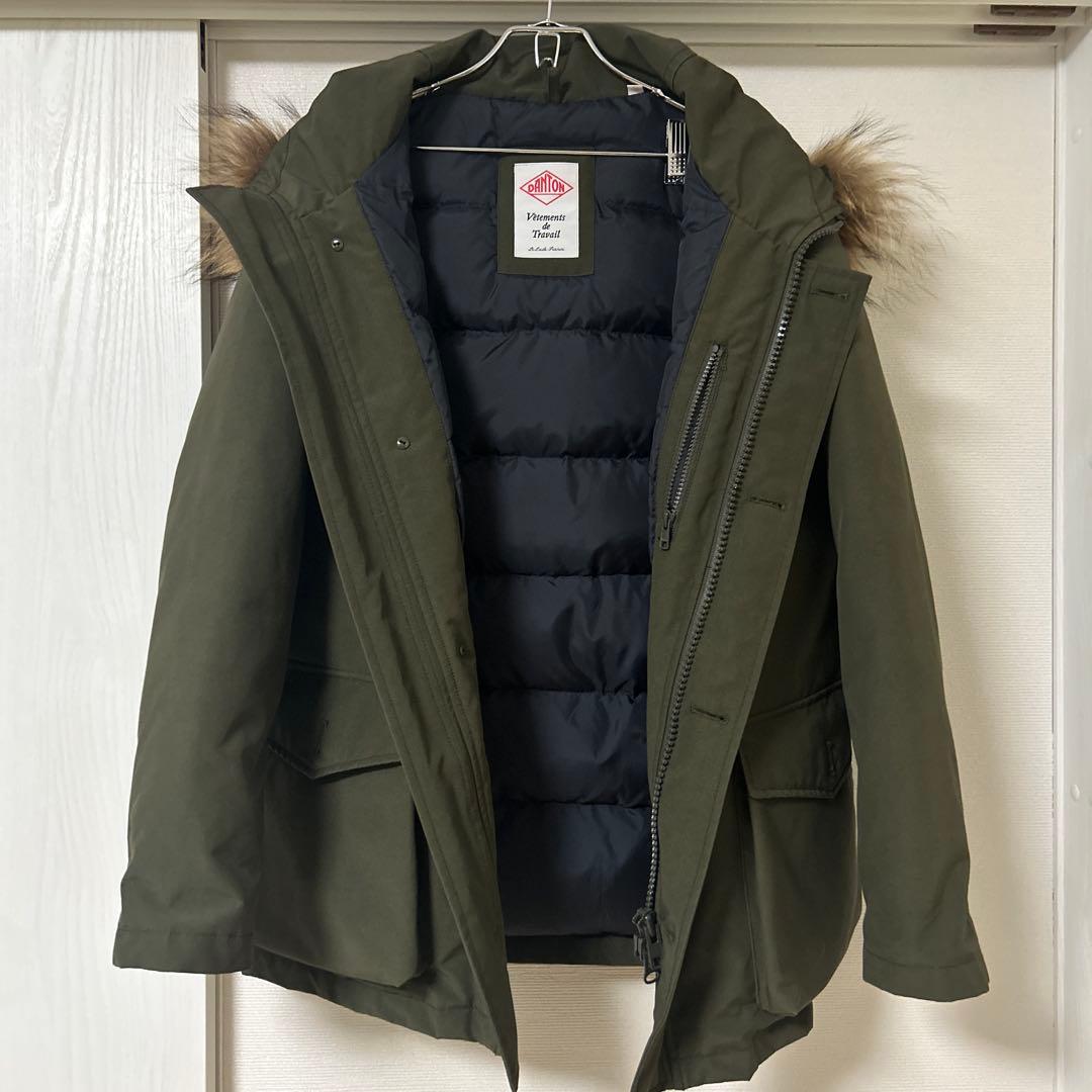 DANTON フーデットダウンジャケット　ファー付き　カーキ　40