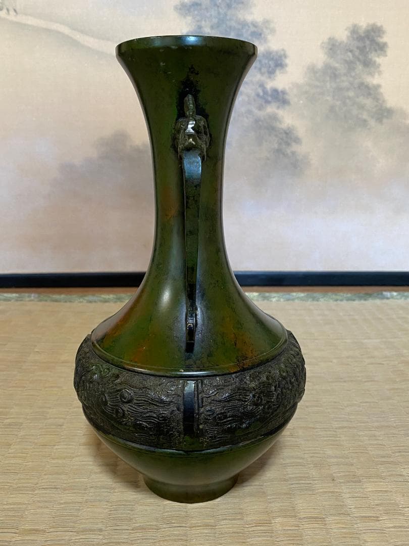 青銅製　壺　吉秀作　大正十三年