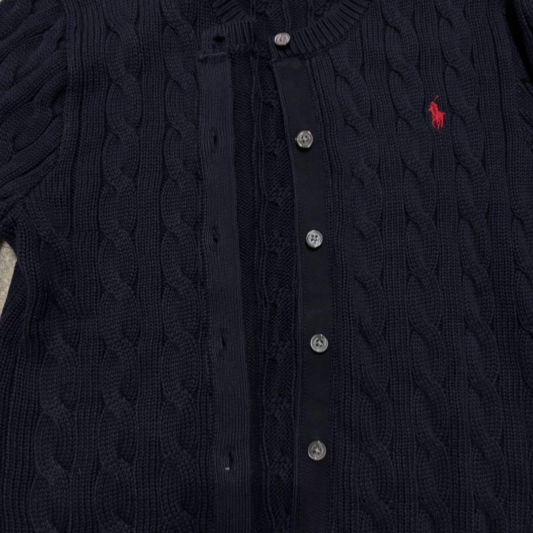 極美品　25AW ポロラルフローレン　ケーブルニットカーディガン　ホース刺繍　紺