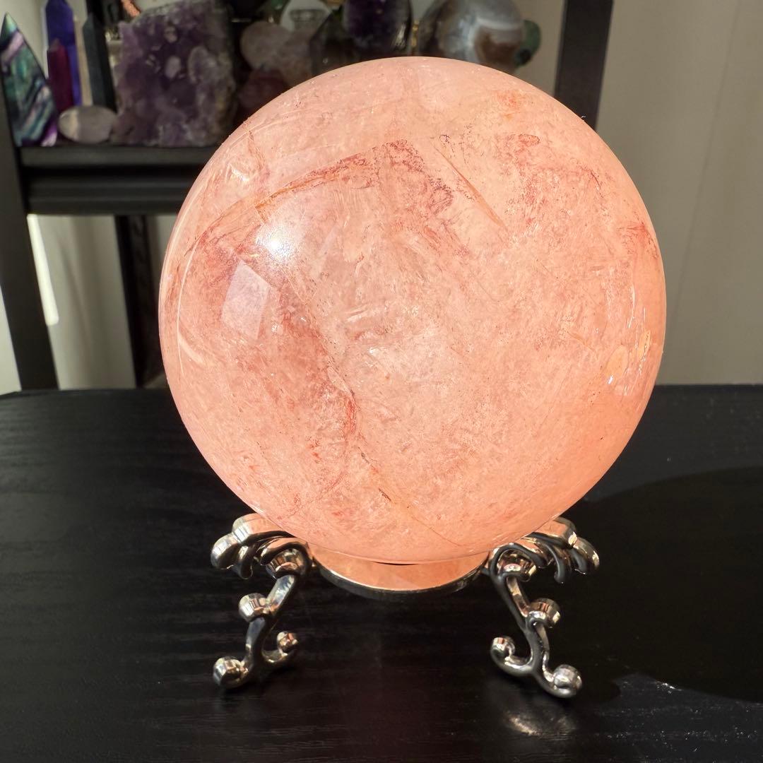 天然石ピンクアゼツライトのスフィア　丸玉　置物NO.112612