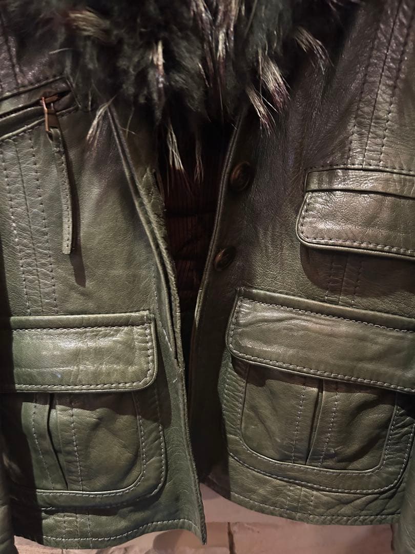 Marlboro Classics ファー付き 本革レザージャケット 深緑