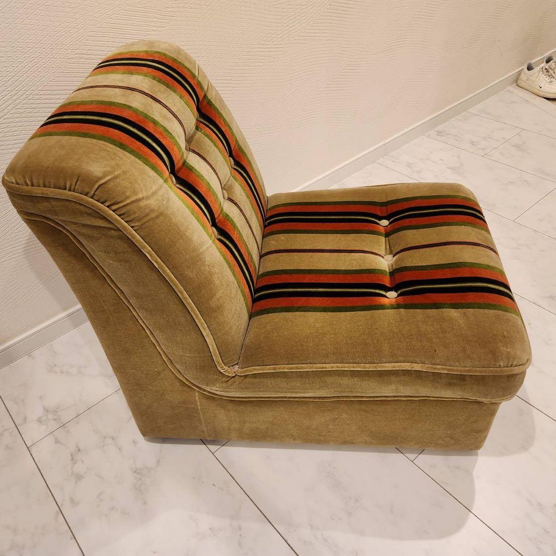 オールドカリモク　karimoku ストライプ　モケットアームレスシングルソファ