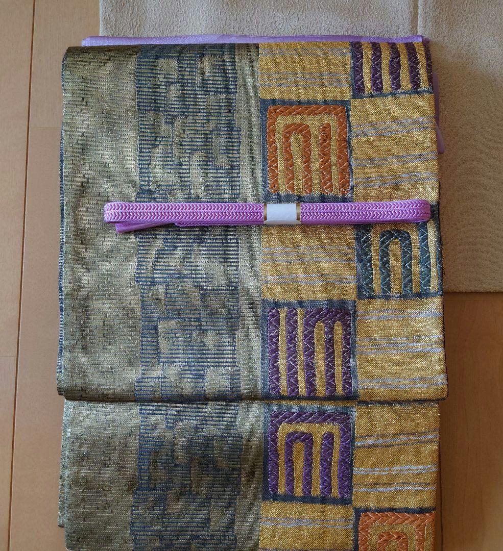 アン☆【極美品】色無地フルセット　正絹　袷　一つ紋　地紋　唐織六通袋帯