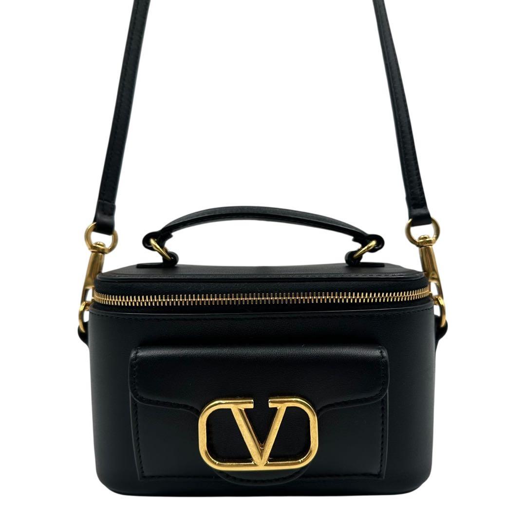 【極上】VALENTINO バニティバッグ 2way Vロゴ レザー レディース