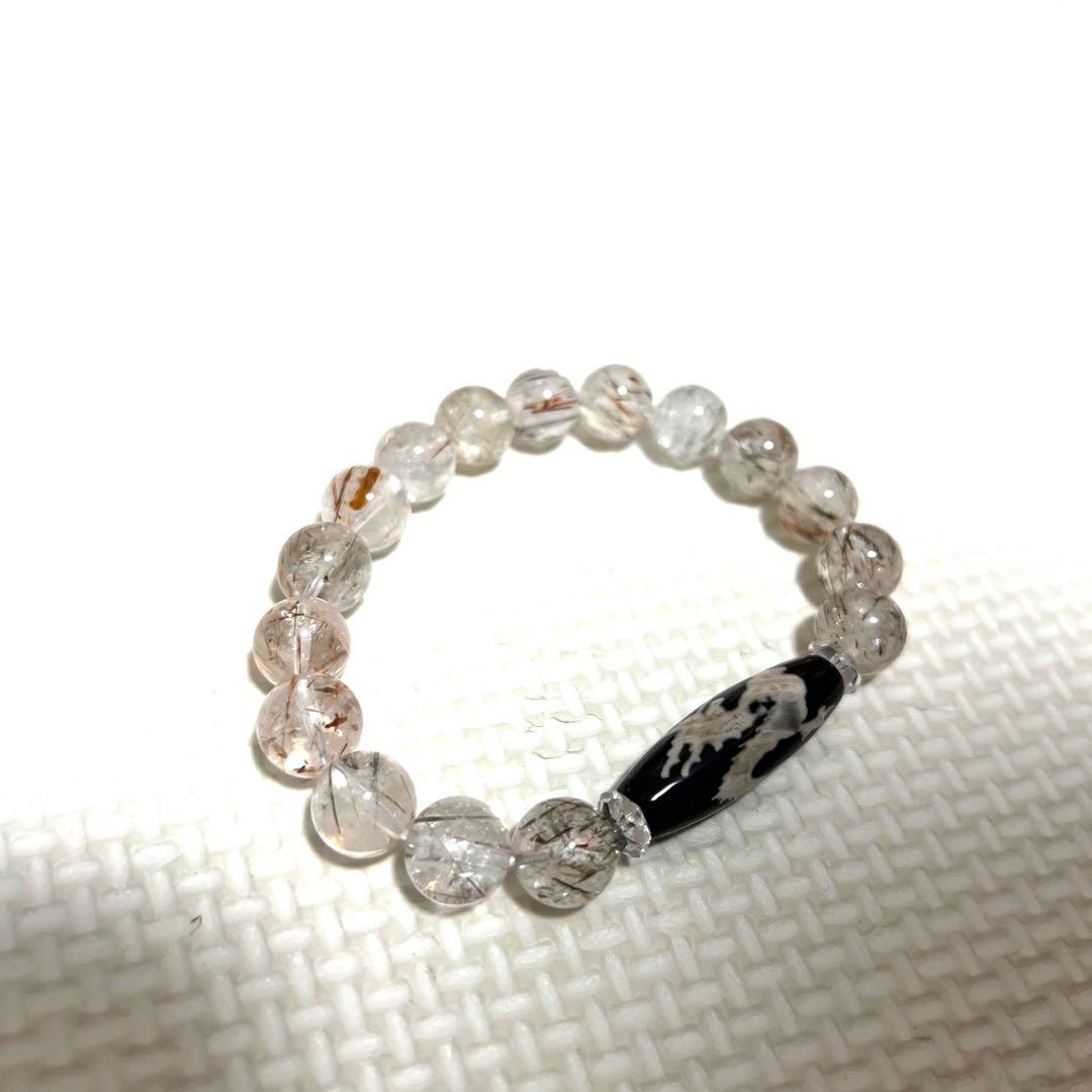 未使用希少五爪龍眼天珠カット水晶オレンジルチルクォーツ天珠