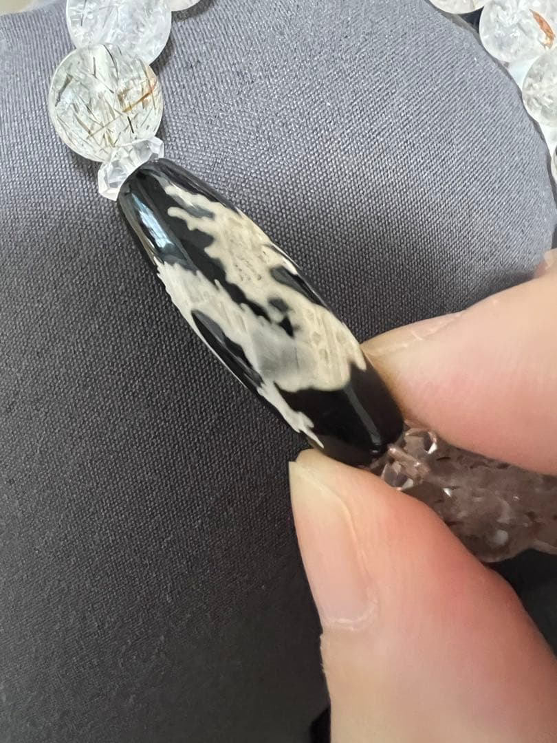 未使用希少五爪龍眼天珠カット水晶オレンジルチルクォーツ天珠