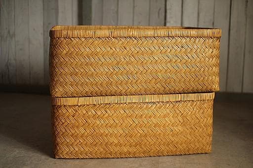 状態良く形の綺麗な古い竹編みの収納かご　行李　竹籠　篭　古道具