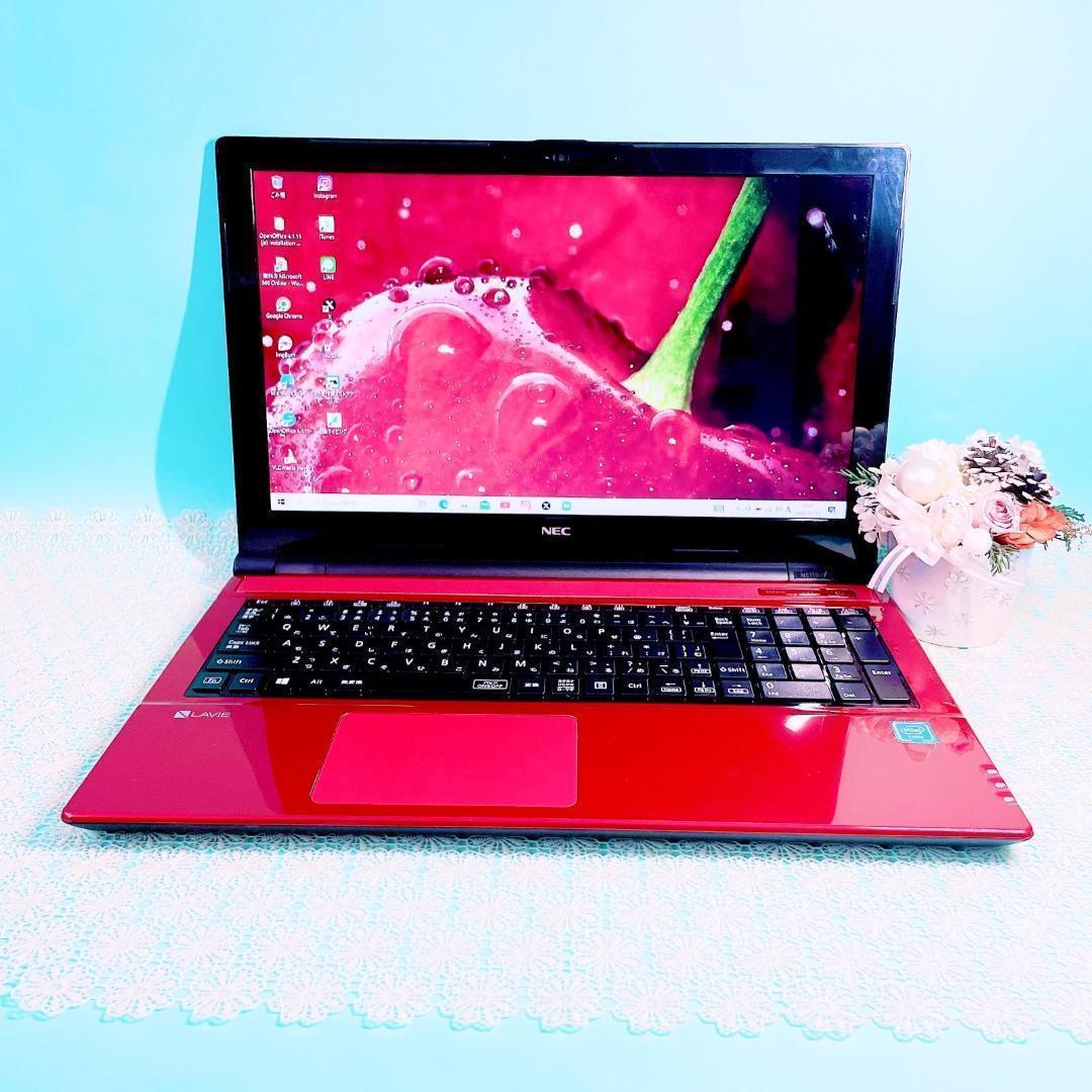 たっぷり大容量1TB❣️薄型ノートパソコン✨️可愛い赤！初心者おすすめ✨️カメラ付き✨️