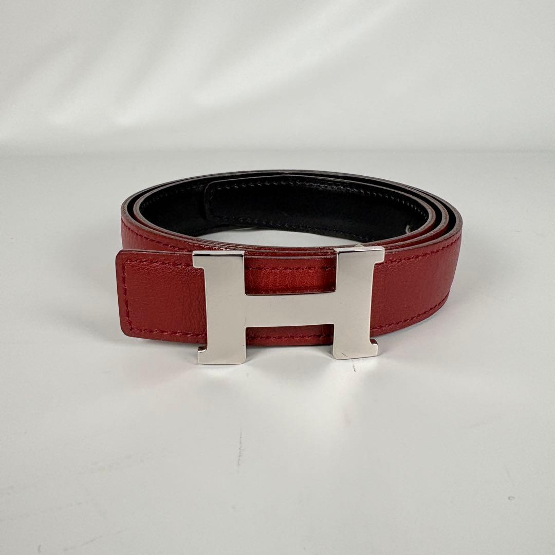 エルメス　コンスタンス　ベルト　Hバックル　レザー　リバーシブル　黒　エンジ