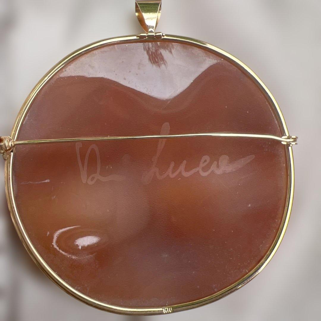 作家もの シェルカメオ　K18　ブローチ　ペンダントトップ　恋人たち