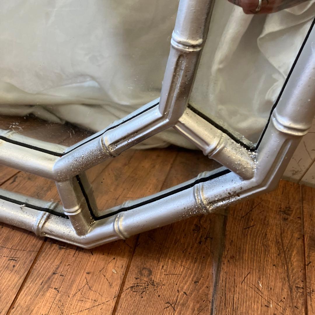 アンティーク 8角形 ラメ 装飾 9面 壁掛け鏡 ウォールミラー 姿見