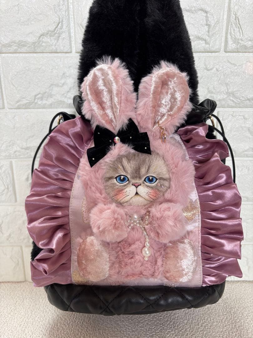 あ*こ様 コヤンイサムチョン　丸底巾着ファーバッグ　ルミちゃん　ピンクうさちゃん