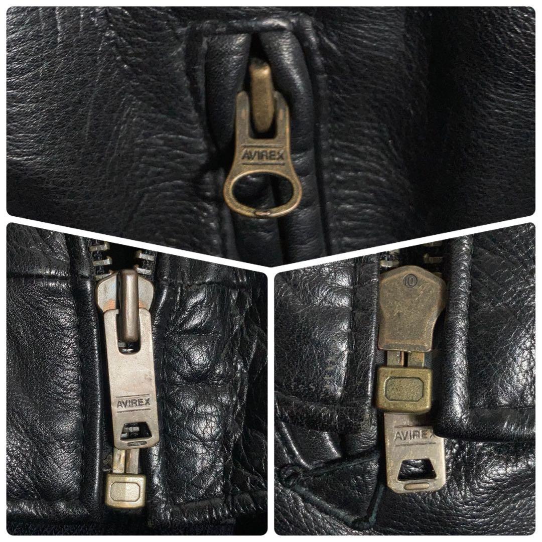 AVIREX スタジャン ラムレザー アーチロゴ 黒 S.