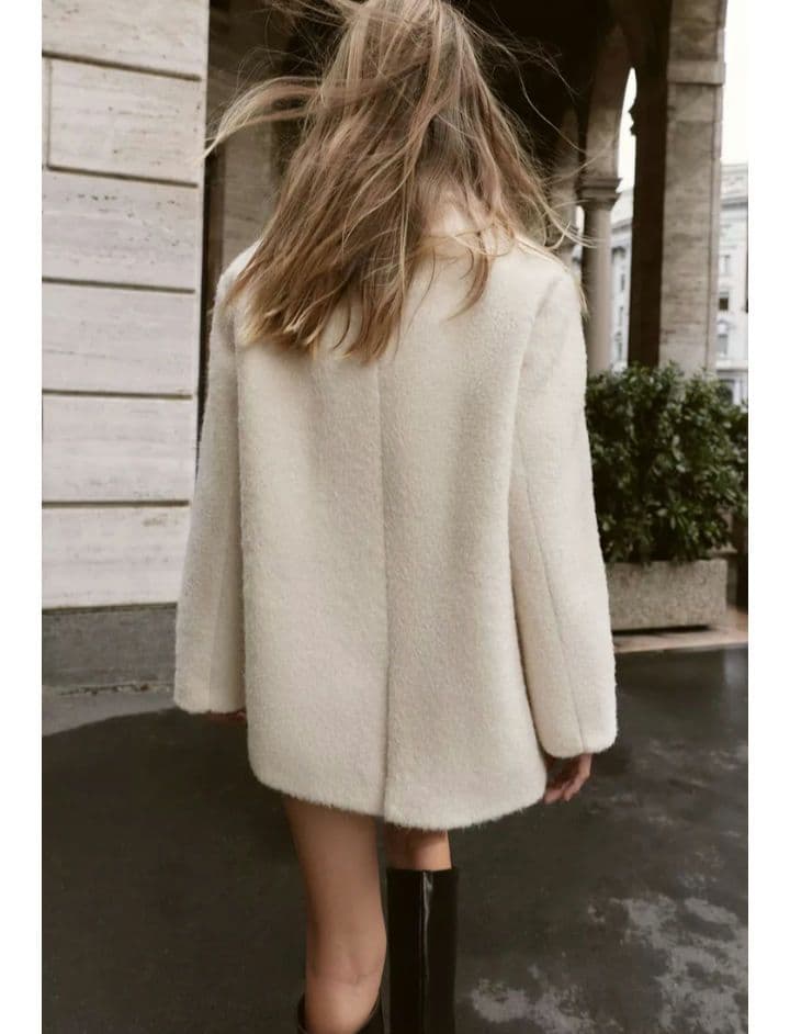 最安値 ZARA ブークレダブルブレストミディ丈コート XS エクリュ 完売品