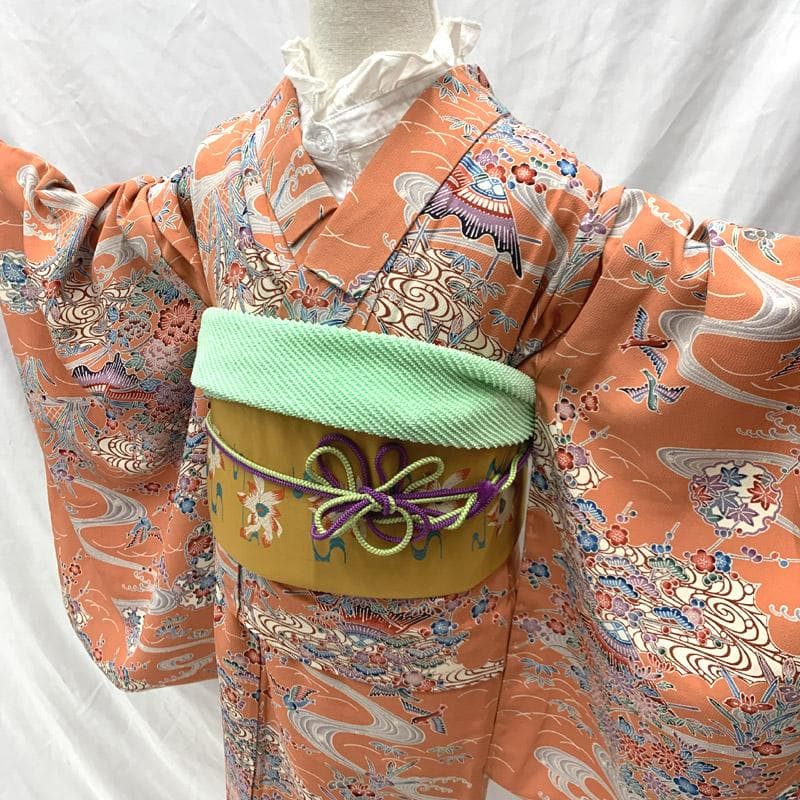 508ag29■キッズ着物&丸帯 踊り 稽古 七五三 付き添いコーデ■美品