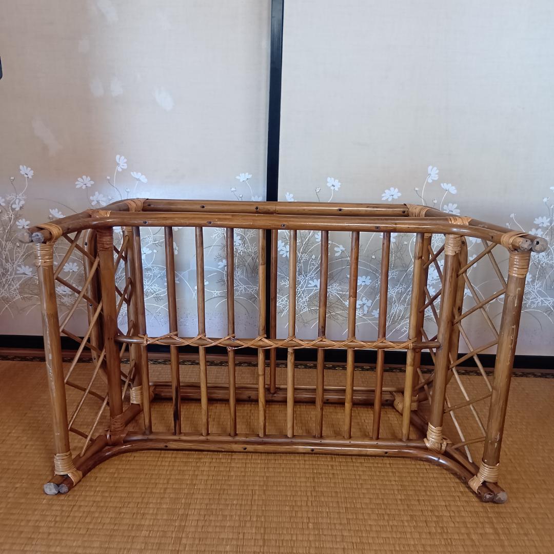 ラタン ガラストップ座卓 約89cm