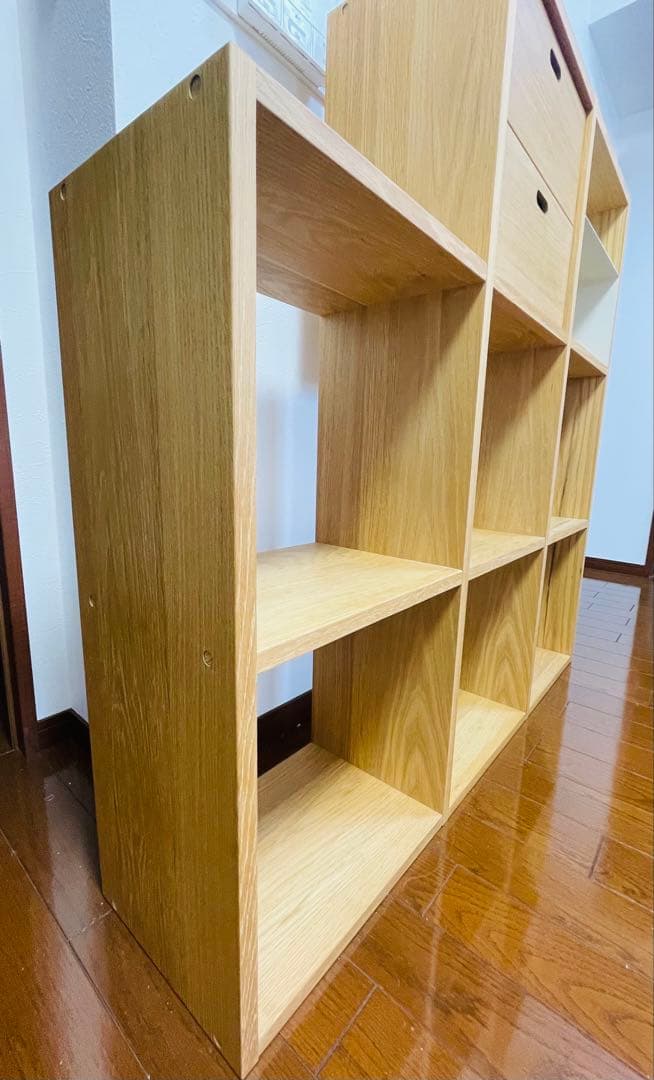 無印良品 スタッキングシェルフ　３段×２列＋２段・オーク材・引き出し・コの字棚