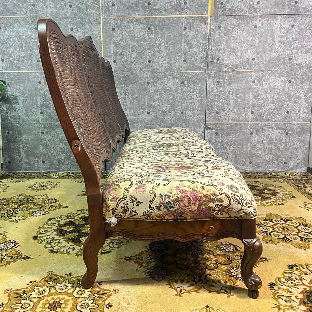 ꧁籐家具꧂3人掛けケーニングソファ ケインバック ラタン 籐編み フラワー 花柄