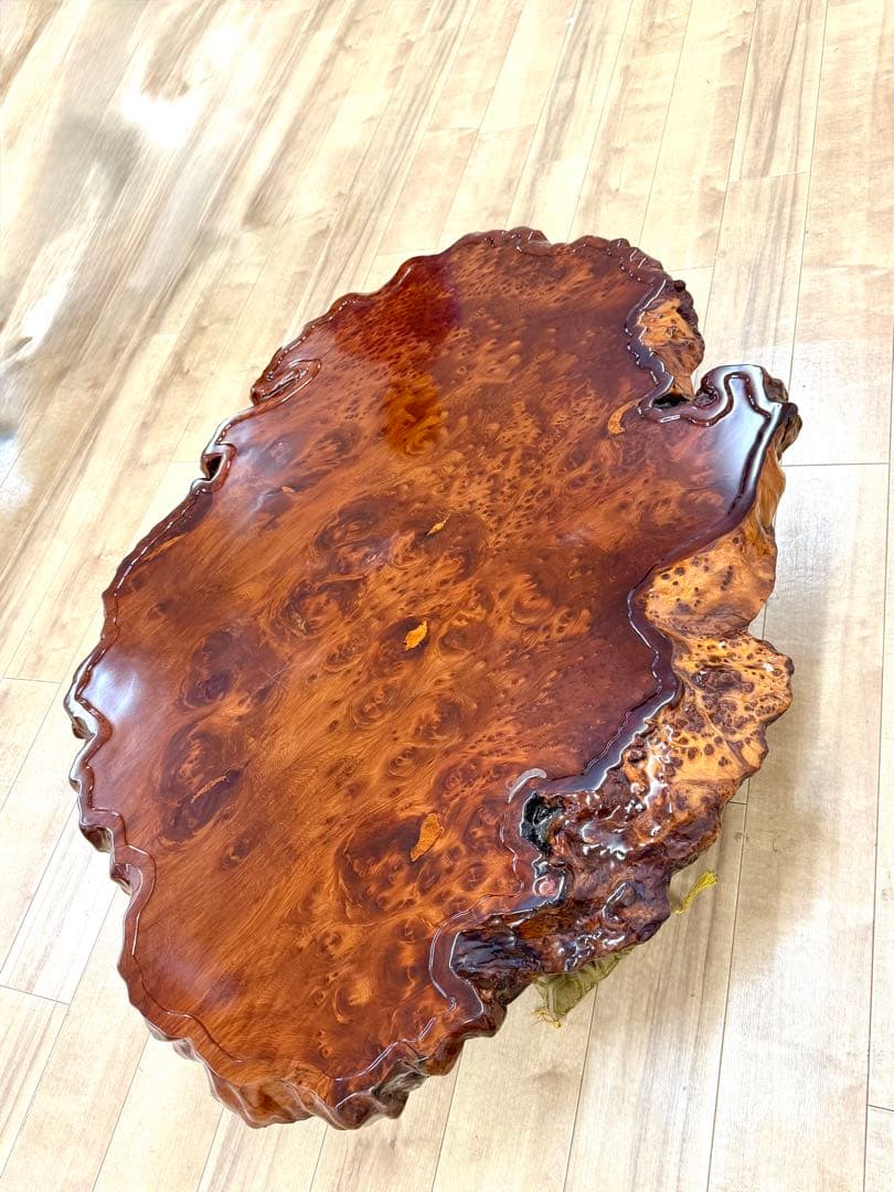 天然木 瘤木 一枚板 座卓 約120×90×厚7cm 伝統工芸品