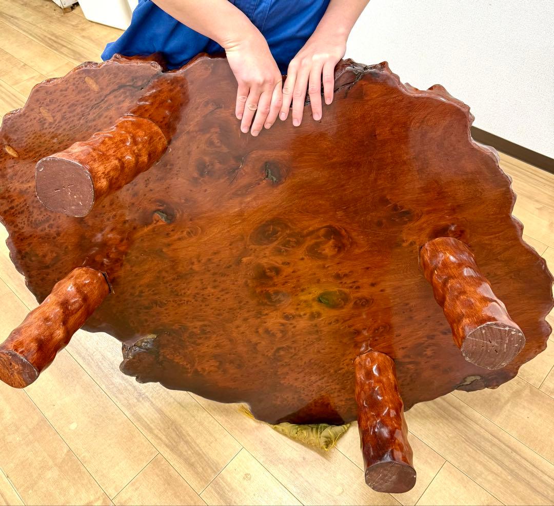 天然木 瘤木 一枚板 座卓 約120×90×厚7cm 伝統工芸品