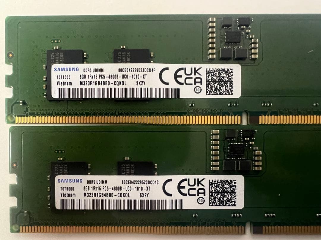 美品Samsung 8GB DDR5 & 8GB DDR5メモリセット