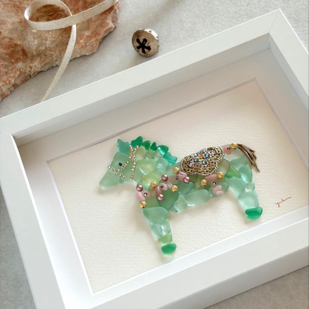 ダーラナホース〜グリーン〜　シーグラスアート／馬／ユニコーン