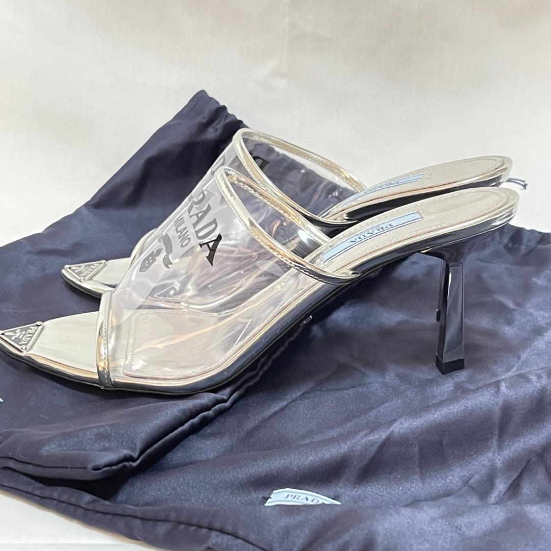 ほぼ未使用 PRADA プラダ クリアサンダル ミュール スケルトン シルバー