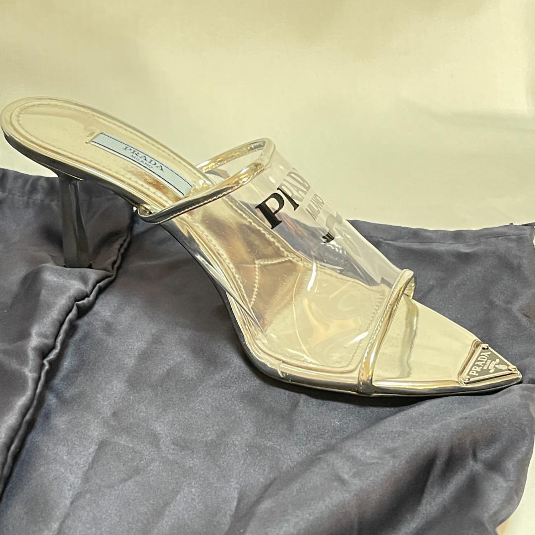 ほぼ未使用 PRADA プラダ クリアサンダル ミュール スケルトン シルバー