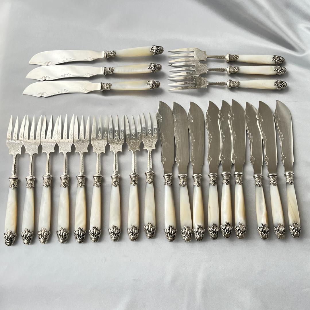 【仏蘭西】【白蝶貝】Art Nouveau カトラリー 12名用 大型サーバー