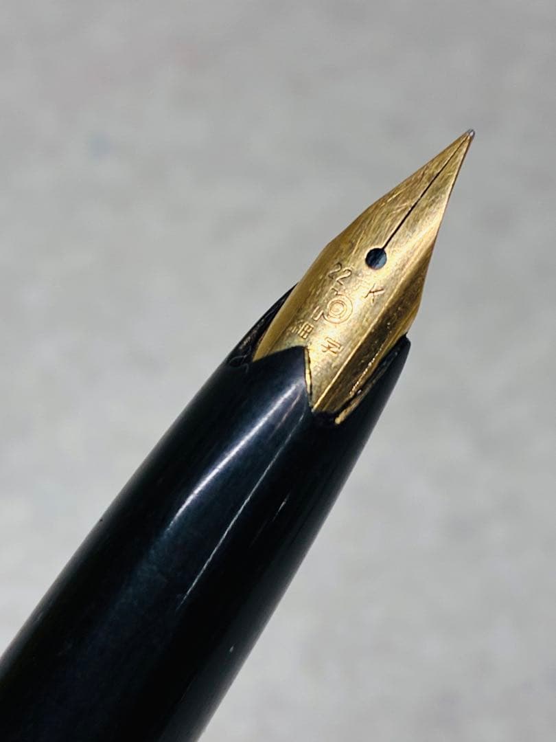 希少 PLATINUM プラチナ 万年筆 22金 22K 黒 細字 ビンテージ