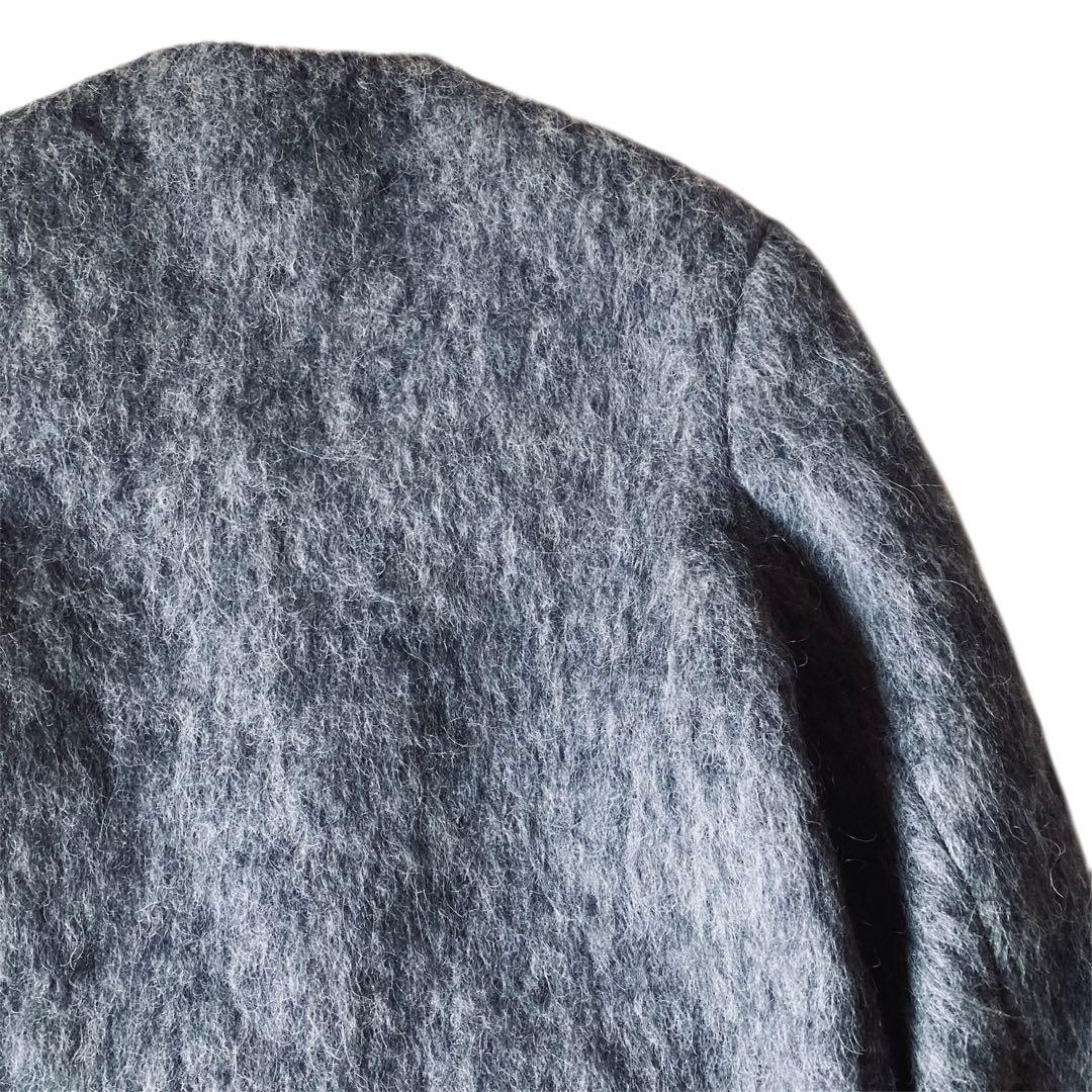 【美品】バースデーバッシュ ウール混 ノーカラー シャギー ジャケット グレー