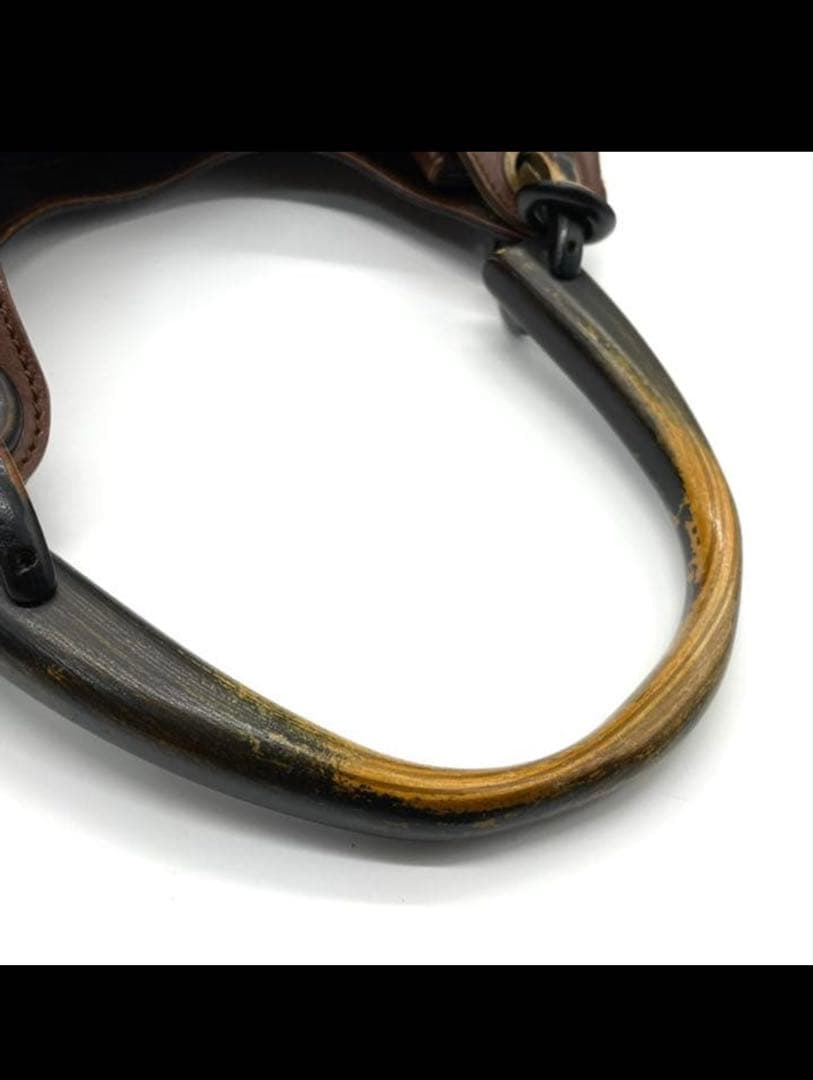 【美品✨】GUCCI ハンドバッグ　ウッドハンドル　チャーム　レザー　ブラウン