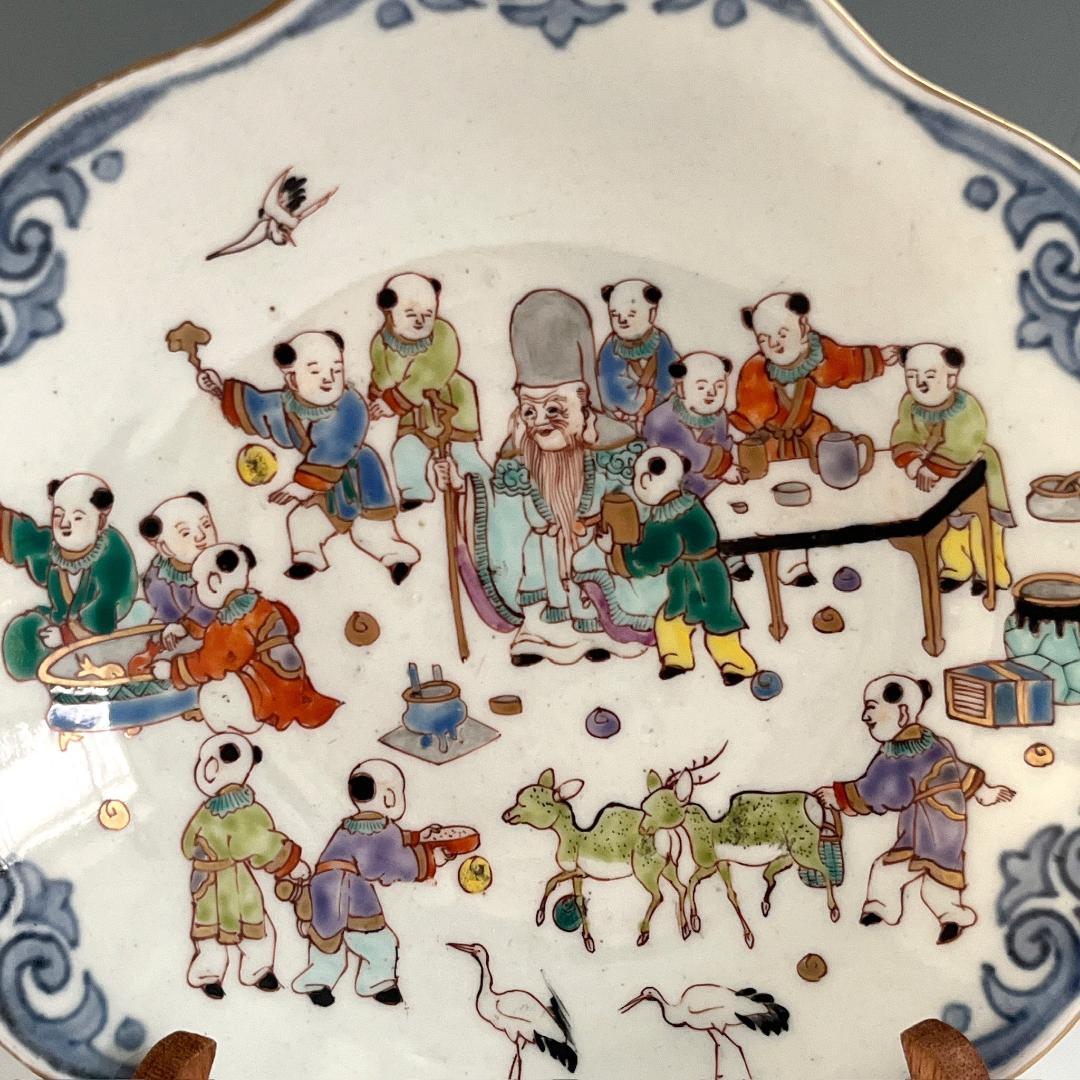 古伊万里 錦絵唐子文中鉢 肥蝶山栞岳造 款 有名小説家蒐集品 SN17